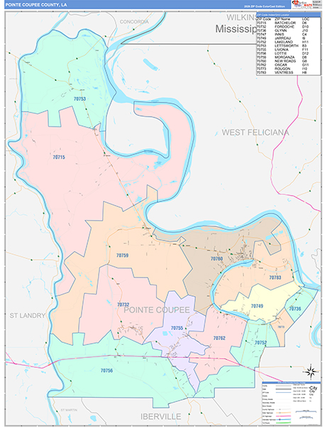 Pointe Coupee Parish (County), LA Wall Map